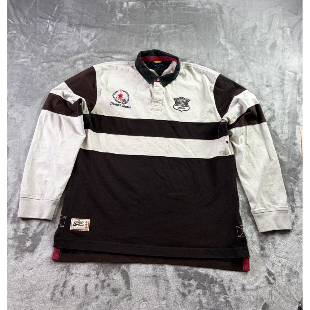 Vtg Tommy Hilfiger H 1985 United States Official Match Rugby Polo Striped